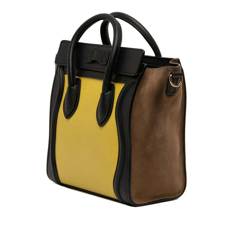 Celine Nano Tricolor Calfskin and Suede Luggage Tote Yellow Leather Very good condition - Back View