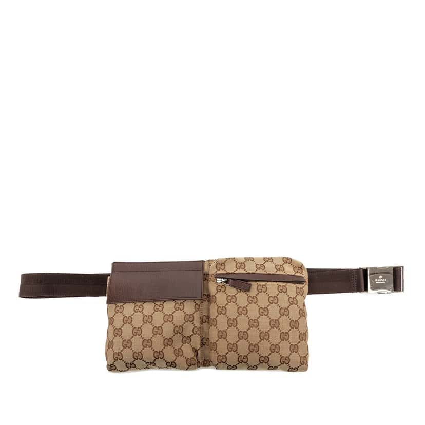 Gucci GG Canvas Double Pocket Belt Bag Beige Very good condition - Front View