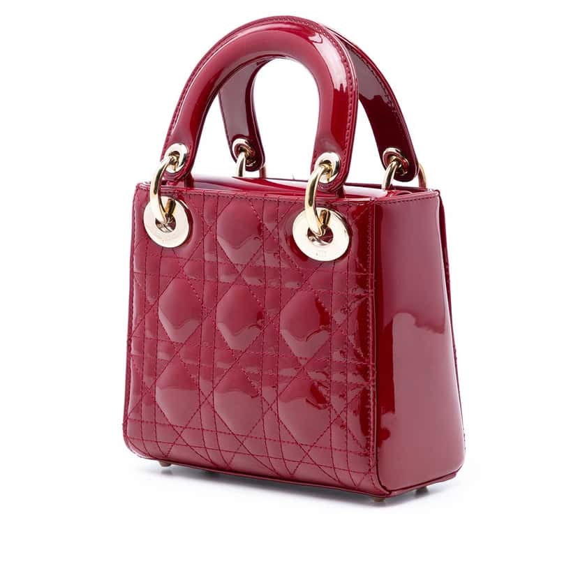 Dior Mini Patent Cannage Lady Dior Red Leather Very good condition - Back View