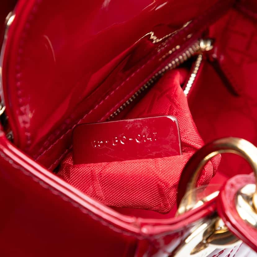 Dior Mini Patent Cannage Lady Dior Red Leather Very good condition - Box View