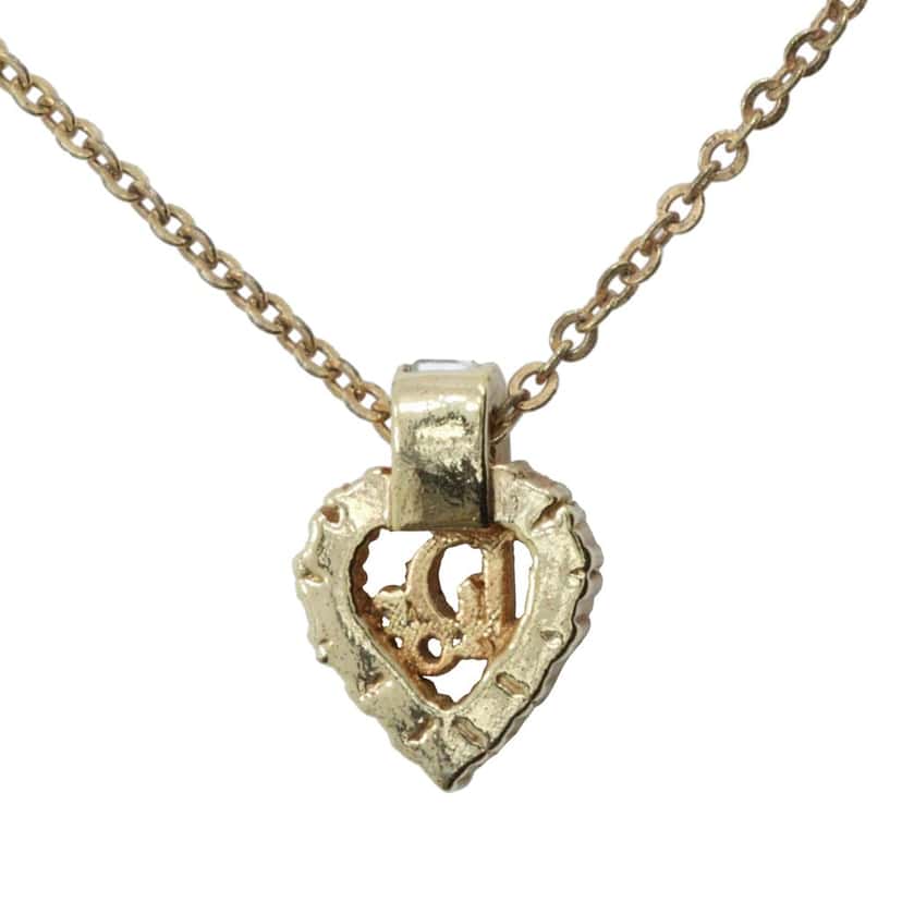 Dior Gold Plated Strass Heart Pendant Necklace Gold Metal Very good condition - Back View