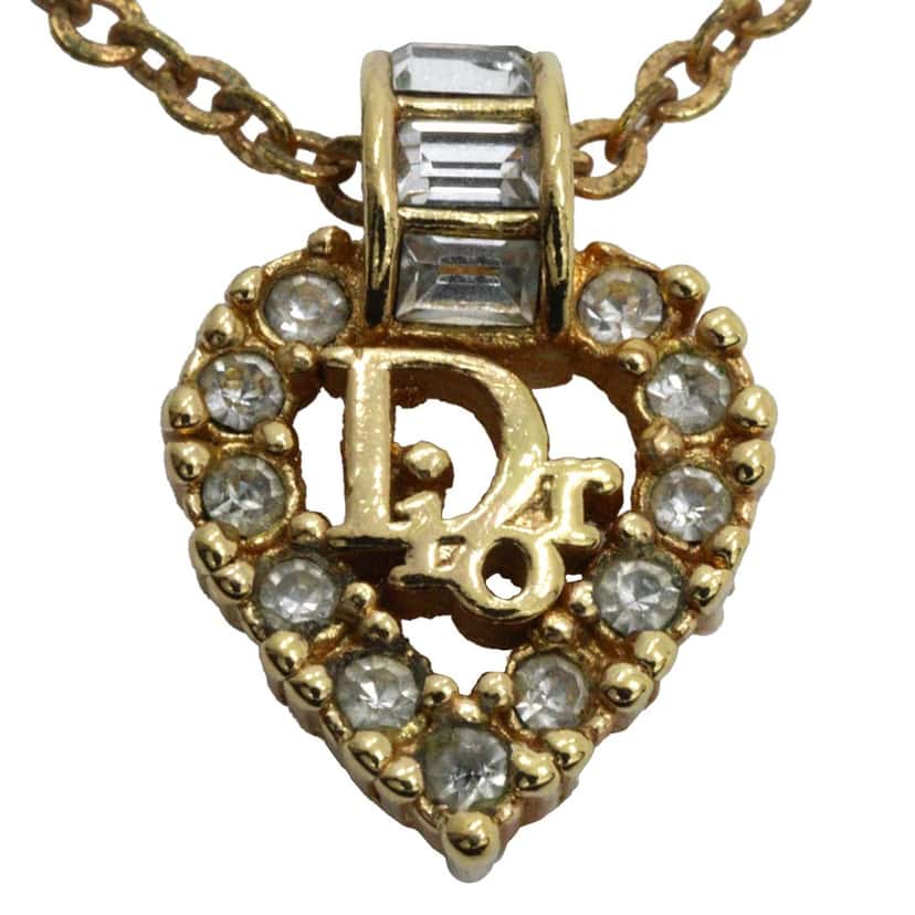 Dior Gold Plated Strass Heart Pendant Necklace Gold Metal Very good condition - Inside View