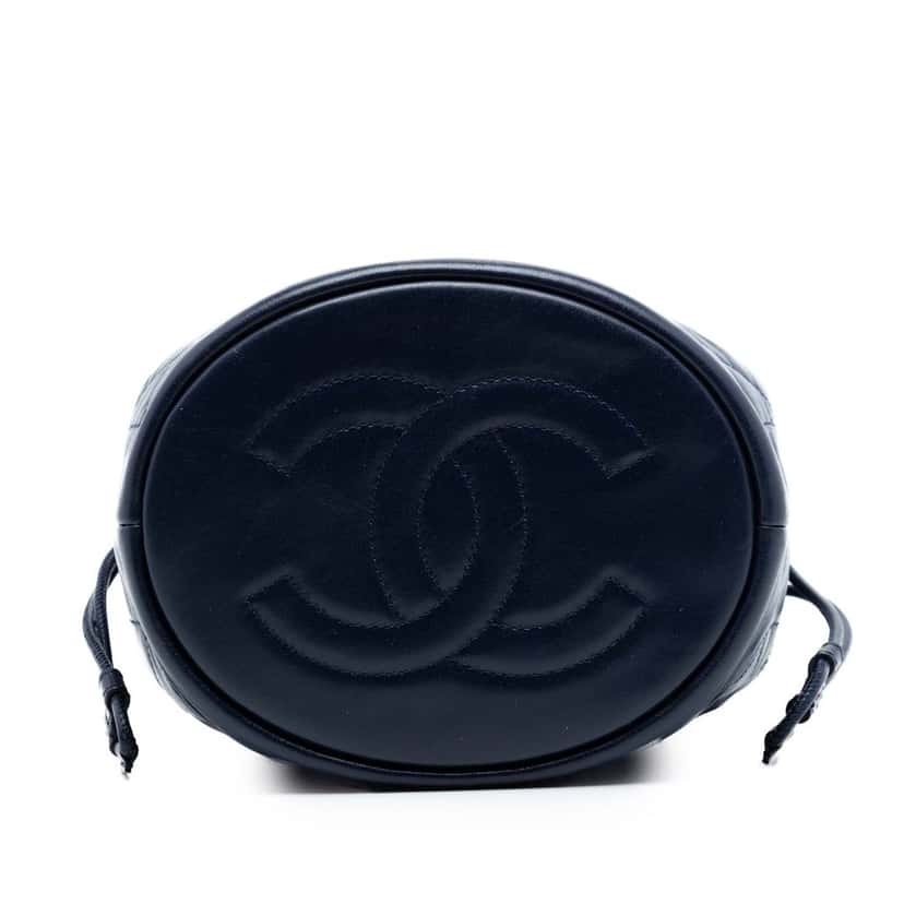 Chanel CC Quilted Lambskin Drawstring Bucket Bag Blue Leather Very good condition - Inside View