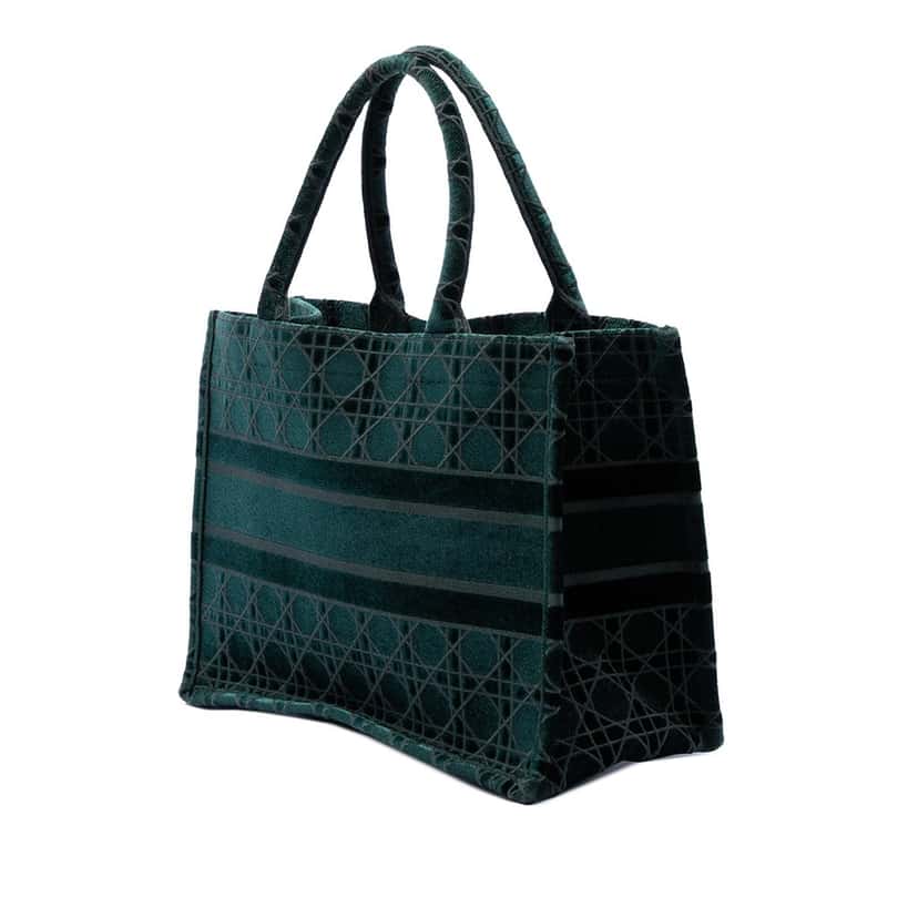 Dior Medium Embroidered Velvet Cannage Book Tote Green Very good condition - Back View