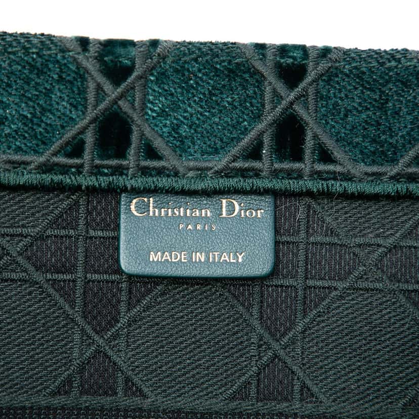 Dior Medium Embroidered Velvet Cannage Book Tote Green Very good condition - Box View