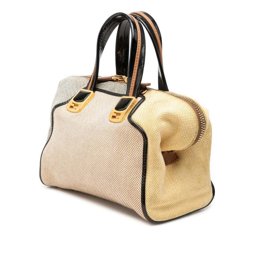 Fendi Mini Canvas Colorblock Chameleon Satchel Beige Very good condition - Back View