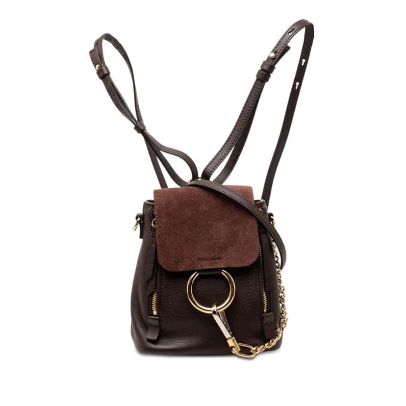 Chloé Mini Calfskin and Suede Faye Backpack Brown Leather Very good condition - Front View