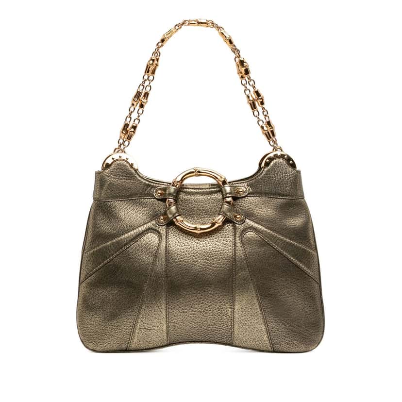 Gucci Metallic Calfskin Bamboo Ring Chain Shoulder Bag Gold Leather Very good condition - Front View