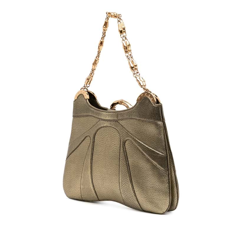 Gucci Metallic Calfskin Bamboo Ring Chain Shoulder Bag Gold Leather Very good condition - Back View