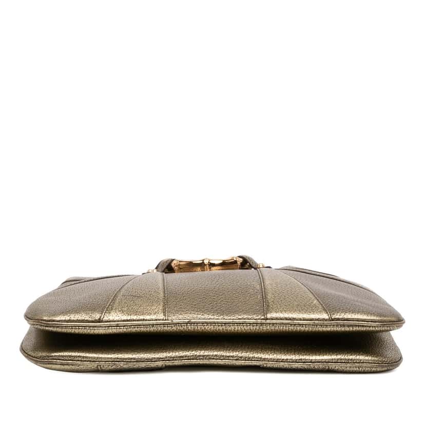Gucci Metallic Calfskin Bamboo Ring Chain Shoulder Bag Gold Leather Very good condition - Inside View