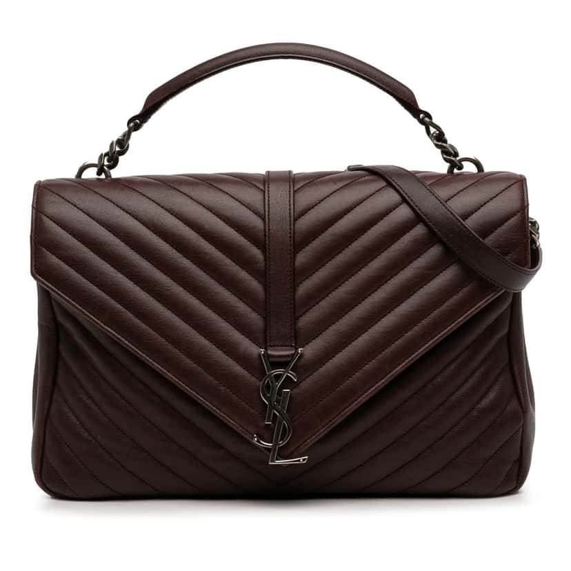 Saint Laurent Large Sheepskin Chevron Monogram College Satchel Red Leather Very good condition - Front View