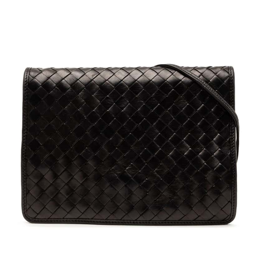 Bottega Veneta Nappa Intrecciato Flap Crossbody Black Leather Never worn, with tag - Front View