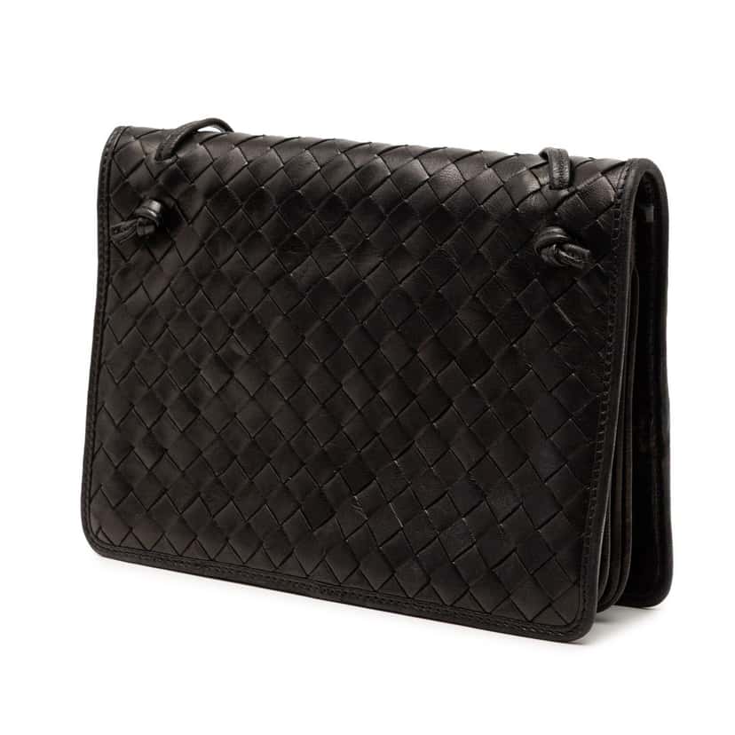 Bottega Veneta Nappa Intrecciato Flap Crossbody Black Leather Never worn, with tag - Back View