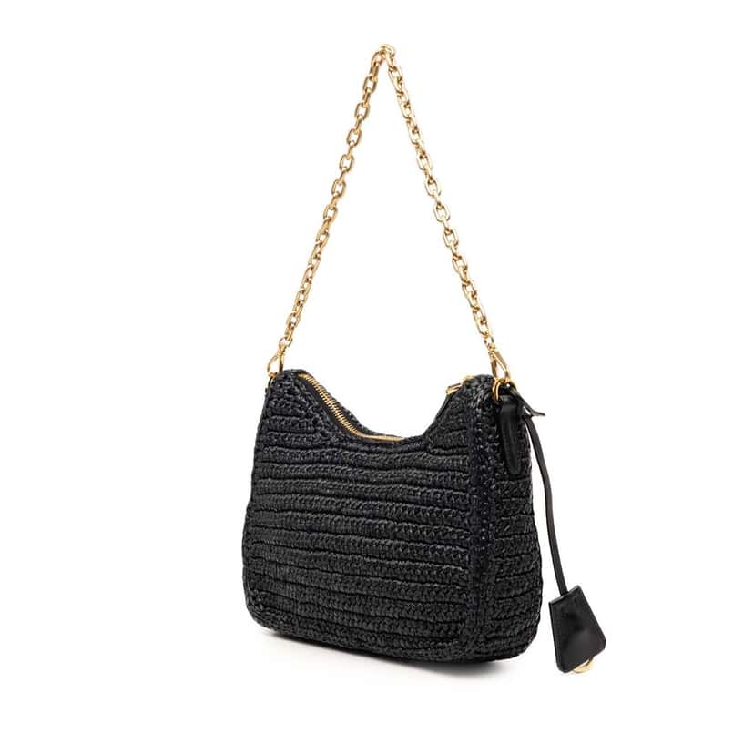 Prada Yarn Effect Raffia Crochet Re Edition 2005 Satchel Black Very good condition - Back View