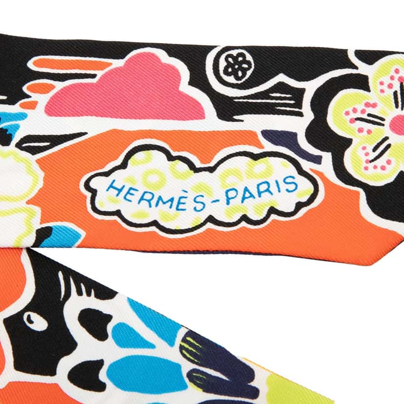 Hermès Bingata Silk Twilly Scarf Black Never worn - Back View