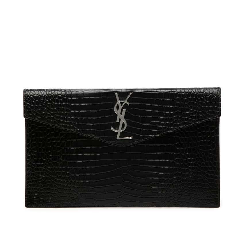Saint Laurent Croc Embossed Leather Uptown Pouch Black Leather Very good condition - Front View