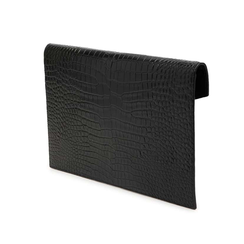 Saint Laurent Croc Embossed Leather Uptown Pouch Black Leather Very good condition - Back View