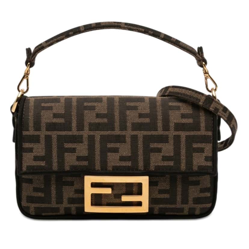 Fendi Mni Zucca Embroidered Canvas Baguette Satchel Brown Very good condition - Front View