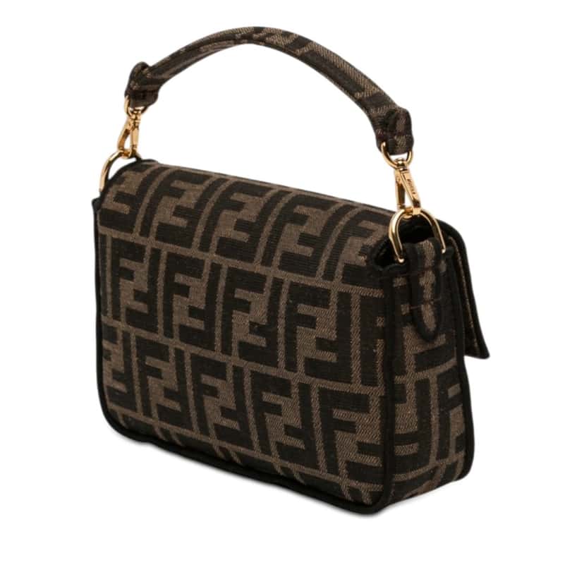 Fendi Mni Zucca Embroidered Canvas Baguette Satchel Brown Very good condition - Back View
