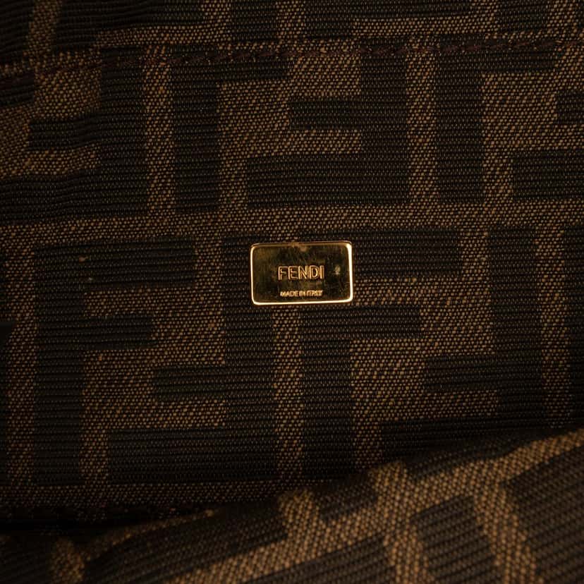 Fendi Mni Zucca Embroidered Canvas Baguette Satchel Brown Very good condition - Box View
