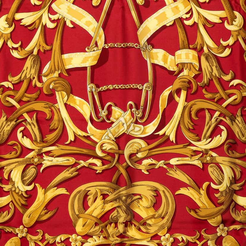 Hermès Le Mors A La Conetable Silk Scarf 90 Red Very good condition - Back View