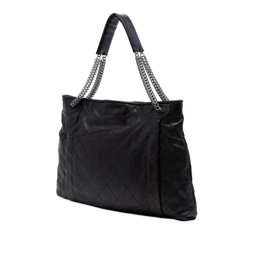 Chanel CC Quilted Lambskin Chain Shopping Tote Black Leather Very good condition - Back View