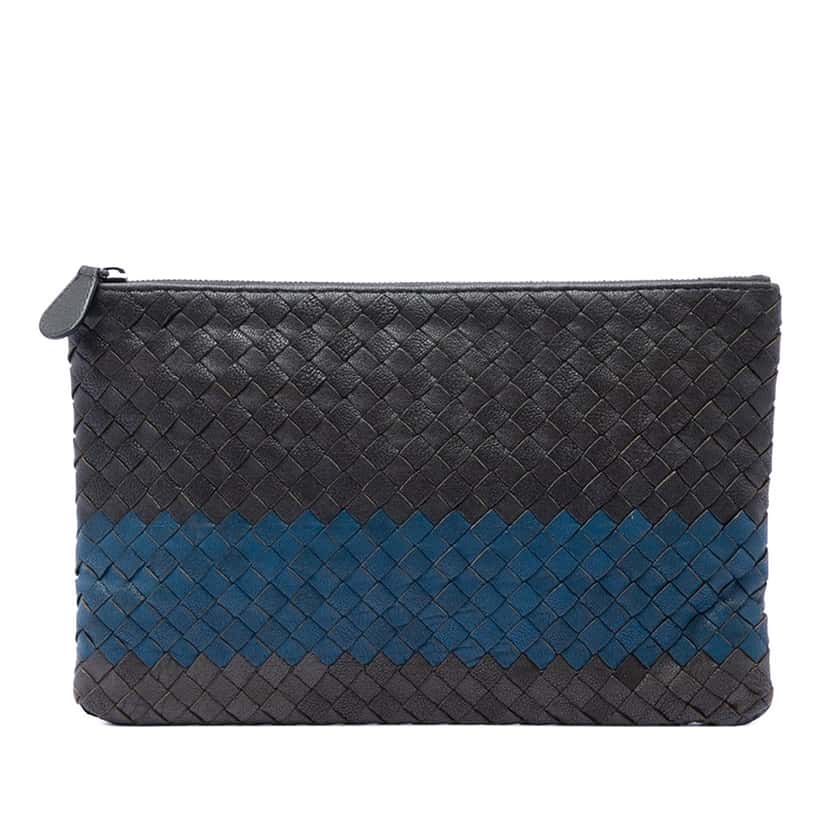 Bottega Veneta Tricolor Nappa Intrecciato Clutch Black Leather Very good condition - Front View