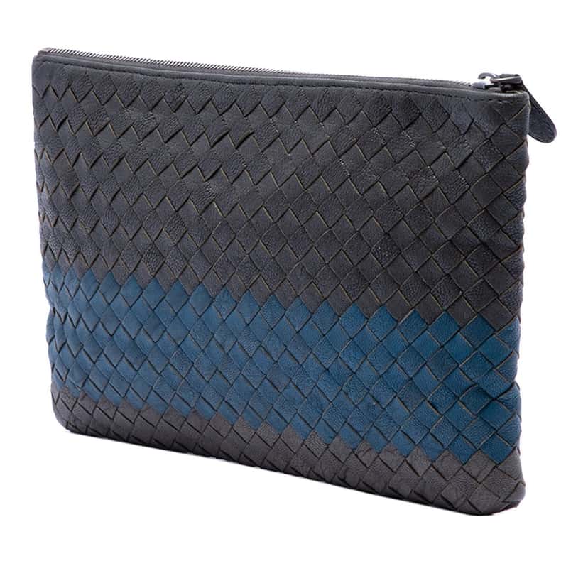 Bottega Veneta Tricolor Nappa Intrecciato Clutch Black Leather Very good condition - Back View