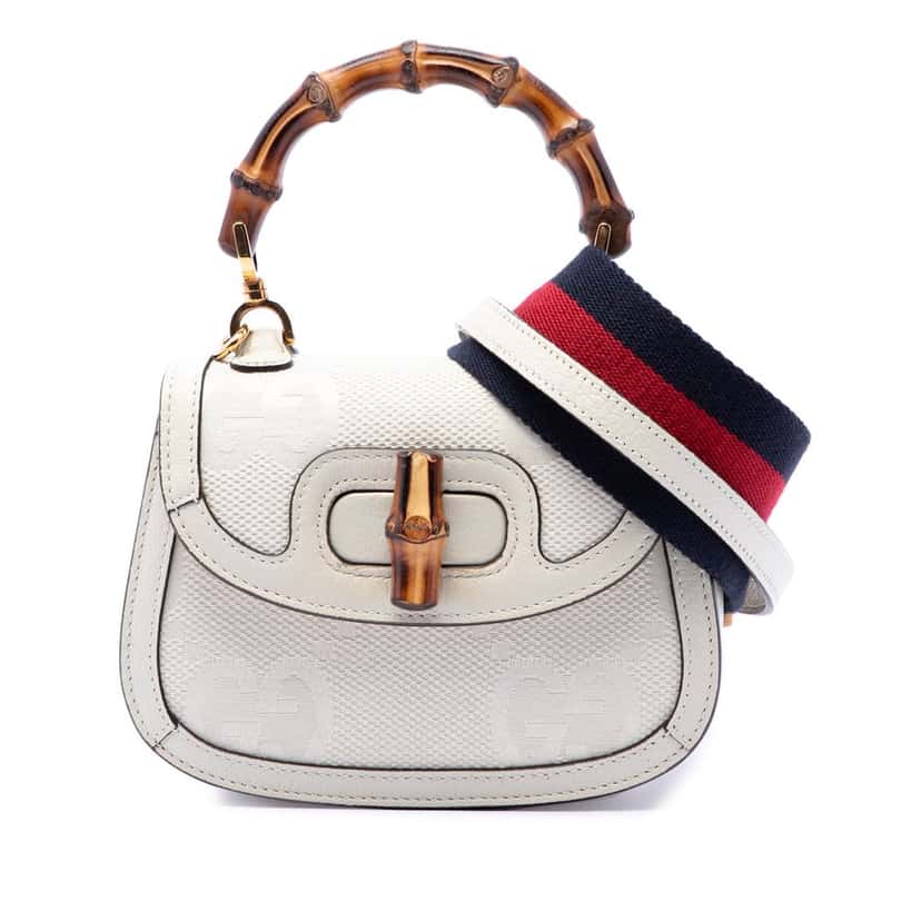 Gucci Mini Jumbo GG Canvas 1947 Web Bamboo Top Handle Bag Beige Very good condition - Front View