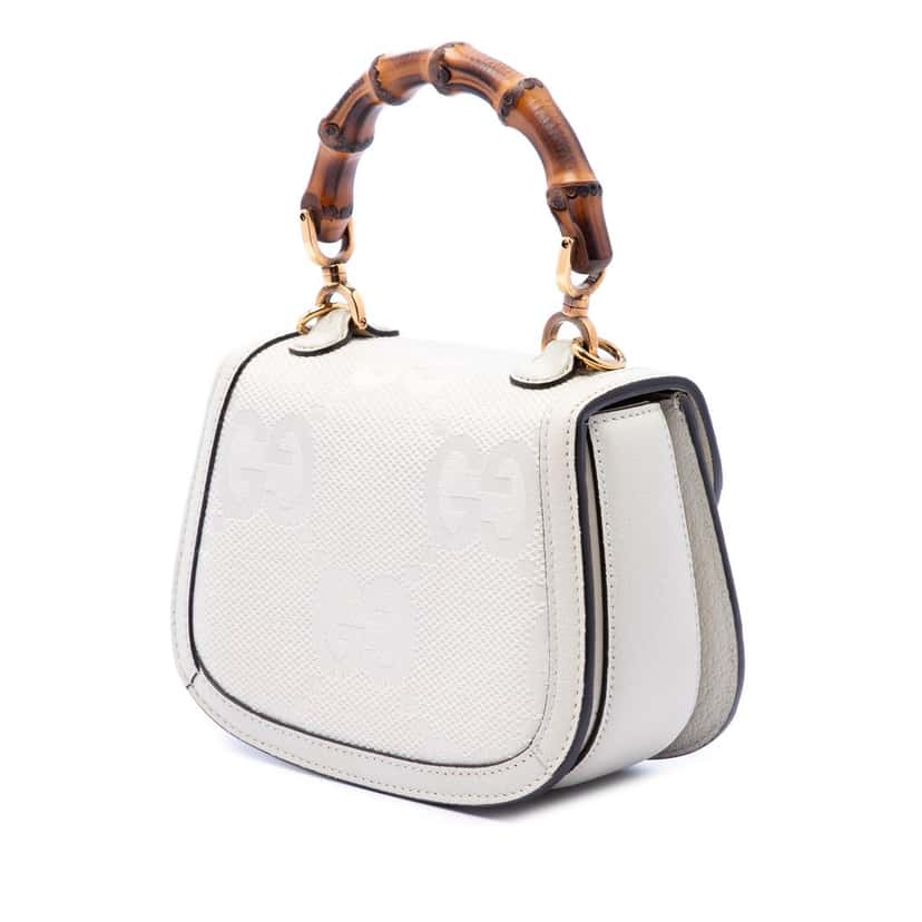 Gucci Mini Jumbo GG Canvas 1947 Web Bamboo Top Handle Bag Beige Very good condition - Back View