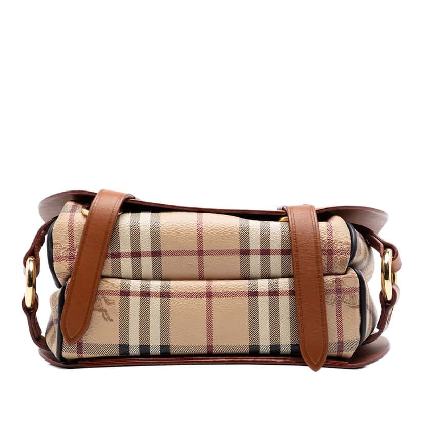 Burberry Large Leather and Haymarket Check Coated Canvas Bridle Saddle Crossbody Brown Leather Very good condition - Inside View
