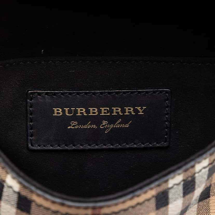 Burberry Large Leather and Haymarket Check Coated Canvas Bridle Saddle Crossbody Brown Leather Very good condition - Box View