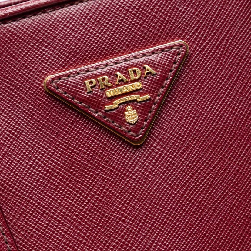Prada Medium Saffiano Lux Open Promenade Satchel Red Leather Very good condition - Box View