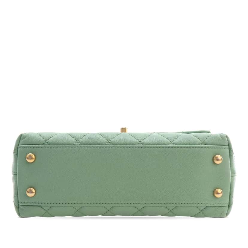 Chanel Mini Quilted Caviar Coco Chain Top Handle Bag Green Leather Very good condition - Inside View