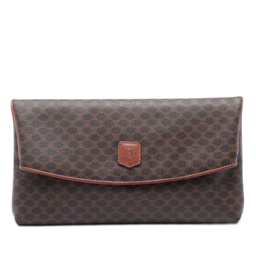 Celine Macadam Coated Canvas Clutch Brown Very good condition - Front View