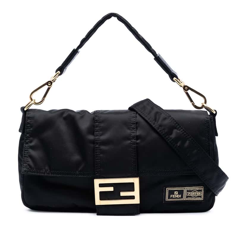 Fendi Porter Yoshida Nylon Convertible Baguette Satchel Black Very good condition - Front View