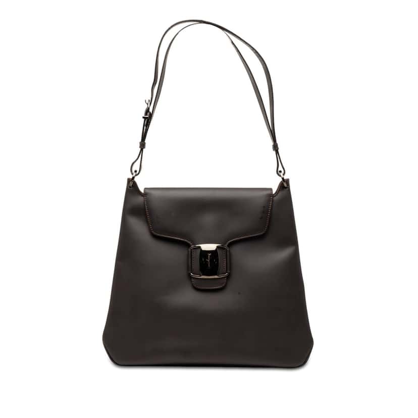 Salvatore Ferragamo Leather Vara Bow Buckle Shoulder Bag Brown Leather Very good condition - Front View