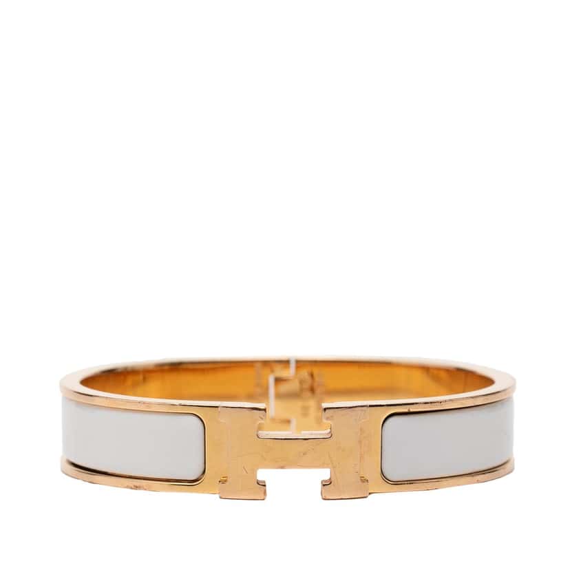 Hermès Narrow Enamel Clic H Bracelet PM White Very good condition - Front View