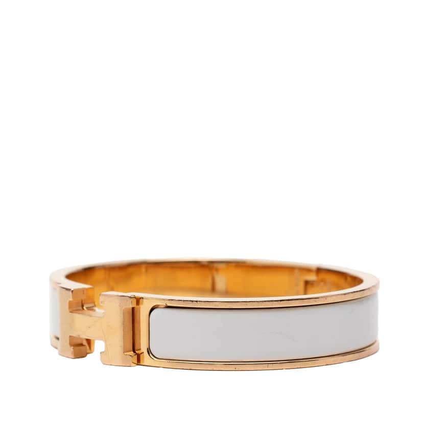 Hermès Narrow Enamel Clic H Bracelet PM White Very good condition - Back View
