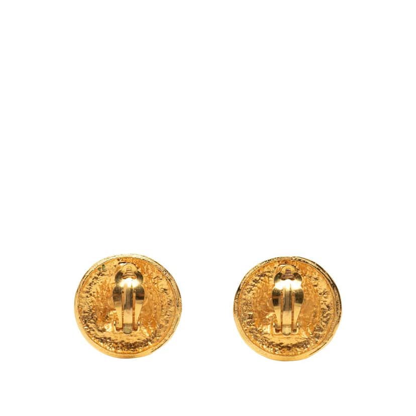 Chanel CC Gold Plated Crest Round Clip On Earrings Gold Metal Very good condition - Back View
