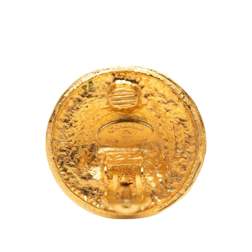 Chanel CC Gold Plated Crest Round Clip On Earrings Gold Metal Very good condition - Inside View