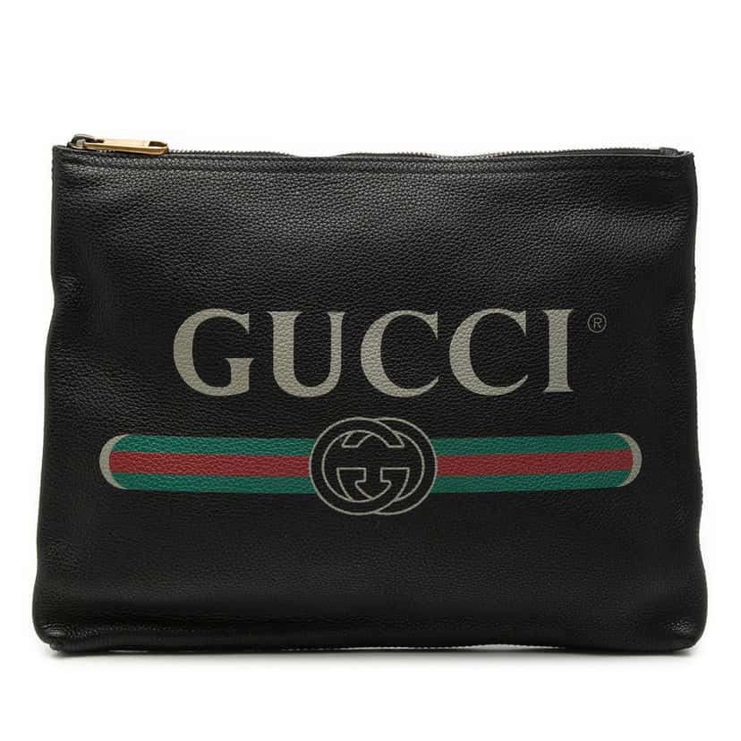 Gucci Medium Calfskin Logo Portfolio Clutch Black Leather Very good condition - Front View