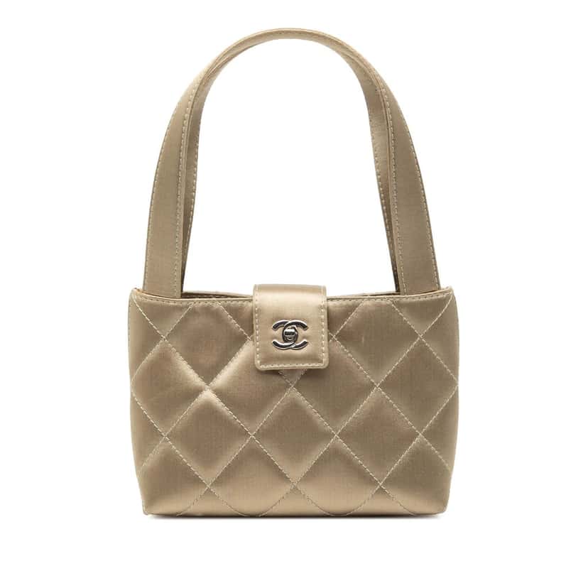 Chanel CC Quilted Satin Handbag Gold Very good condition - Front View