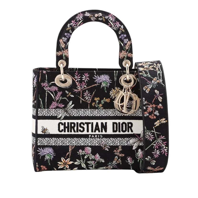 Dior Medium Embroidered Canvas Herbarium Lady D Lite Black Very good condition - Front View