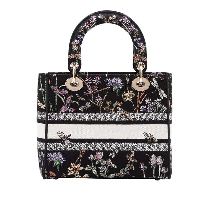 Dior Medium Embroidered Canvas Herbarium Lady D Lite Black Very good condition - Back View