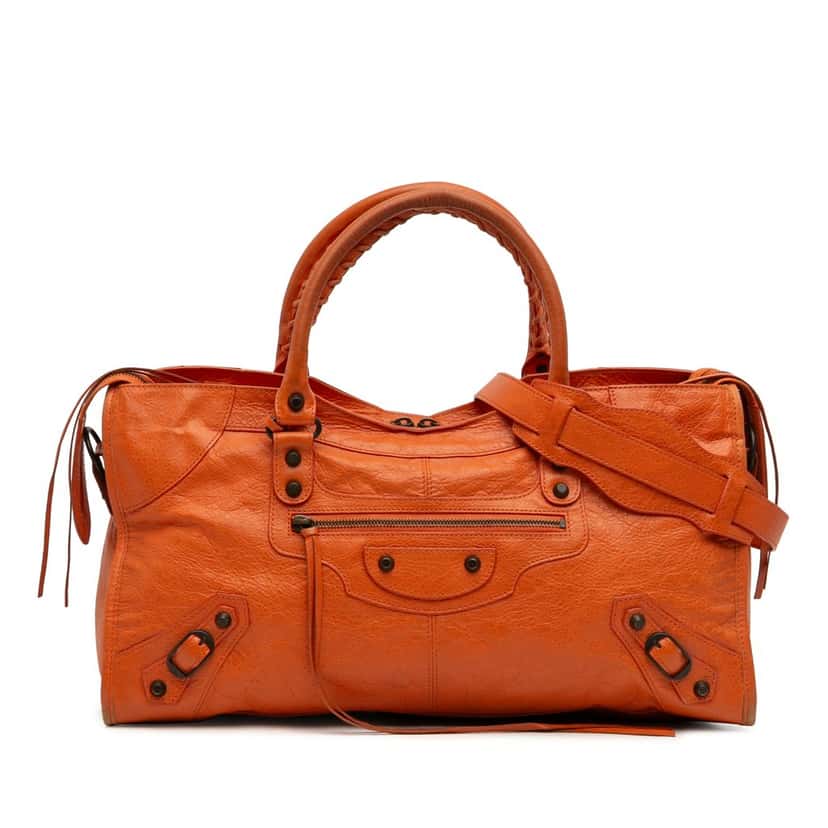 Balenciaga Lambskin Motocross Classic Part Time Satchel Orange Leather Good condition - Front View