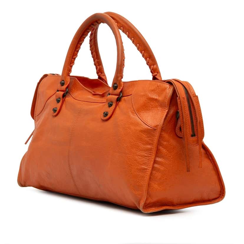 Balenciaga Lambskin Motocross Classic Part Time Satchel Orange Leather Good condition - Back View