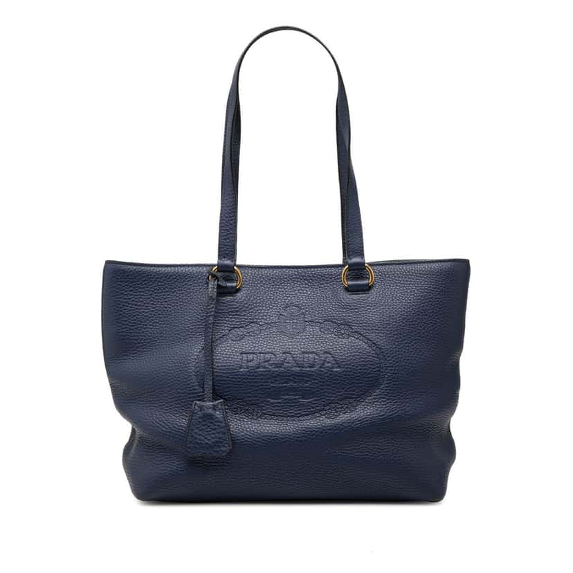 Prada Vitello Daino Canapa Logo Tote Blue Leather Very good condition - Front View