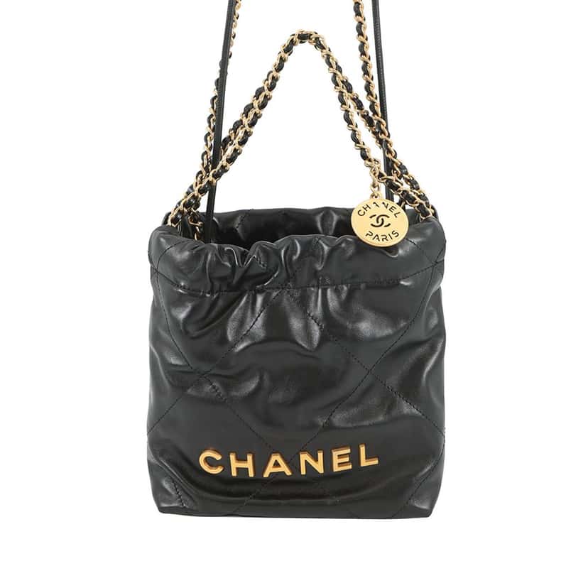 Chanel Mini Shiny Calfskin 22 Handbag Black Leather Very good condition - Front View