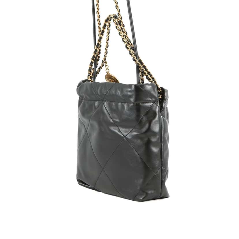 Chanel Mini Shiny Calfskin 22 Handbag Black Leather Very good condition - Back View